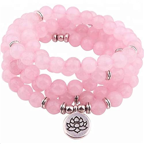 YIHANSS Armband aus natürlichem Heilstein, 108 Mala-Perlen aus Rosenquarz mit Buddha-Charm, Wickelarmband für Frauen, Teenager-Mädchen, mit Geschenkbox, Damenschmuck