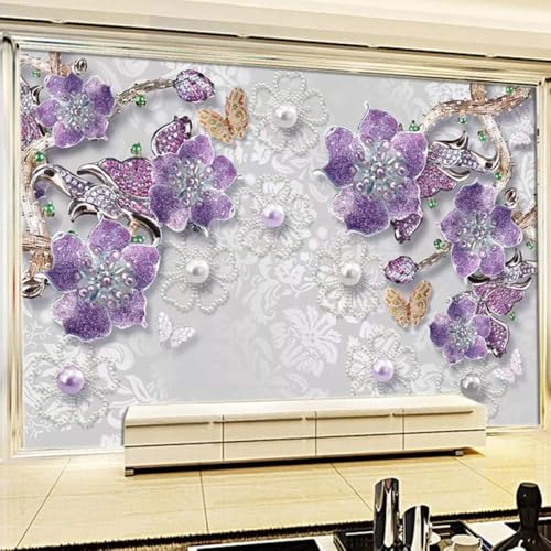 3D Lila Blume Schmetterlingsschmuck 3D Tapete Poster Restaurant Schlafzimmer Wohnzimmer Sofa TV Dekorative Wand-400cm×280cm