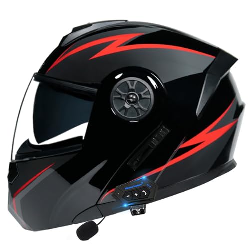 Klapphelm Mit Bluetooth Motorradhelm Modularer Helm Mit Doppelvisier ECE Zertifiziert Vollvisierhelm Fullface Helm Integral-Helm mit Eingebautem Mikrofon für Automatische Reaktion