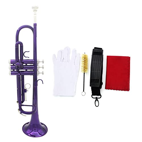 ZENGXUE Exquisite Trompete BB B Flache Trompete Messing Mit Mundstück Reinigungsbürste Tuchhandschuhe Gurt Messing Instrumente Standard-Trompetenset (Color : Purple)