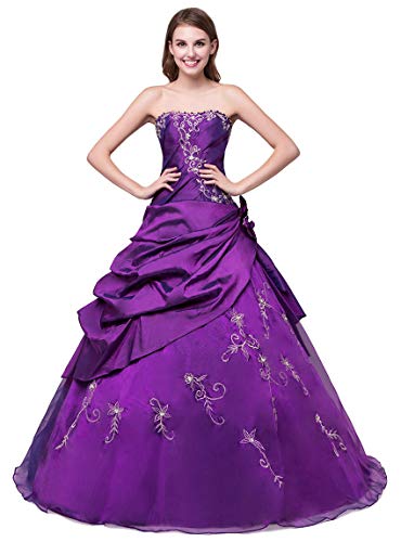 Zorayi Damen Elegante Perlen Stickerei Promkleid Ballkleider Festkleider Lila Größe 52