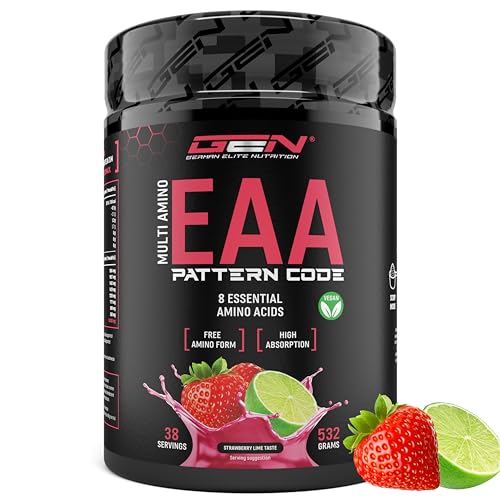 EAA Pulver - 532 g - Human Code Formel - Alle 8 essentielle Aminosäuren - Amino Workout Drink - Leckerer Geschmack & Top Löslichkeit - Vegan - (Strawberry Lime)