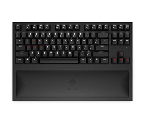 HP Omen Spacer Gaming-Tastatur, Design TKL, Reaktionszeit 1 ms, Switch CHERRY MX Brown, LED Aufladen über USB-C, abnehmbares Kabel, magnetische Handgelenkstütze, Omen Command Center, Schwarz