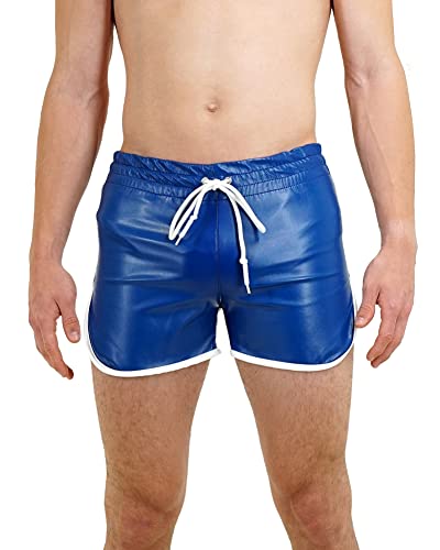 Bockle® Quick Pants Faux Blue Gay CSD Lederhose Gay CSD Lederhose Leder Shorts Pants Kurze Lederhose, Size: XXL