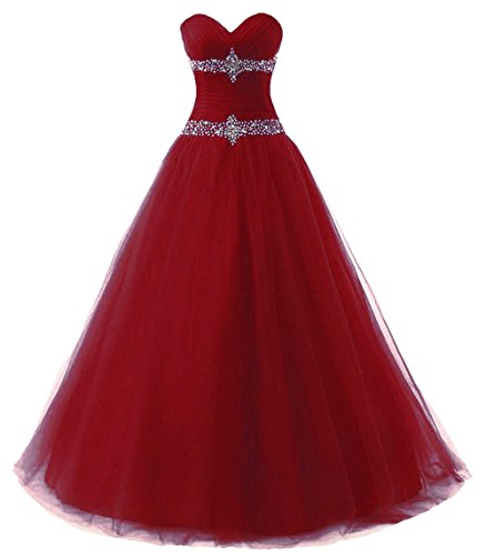 Zorayi Damen Elegante Liebsten Lang Perlen Prom Ballkleid Abendkleid Partykleider Burgund Größe 48