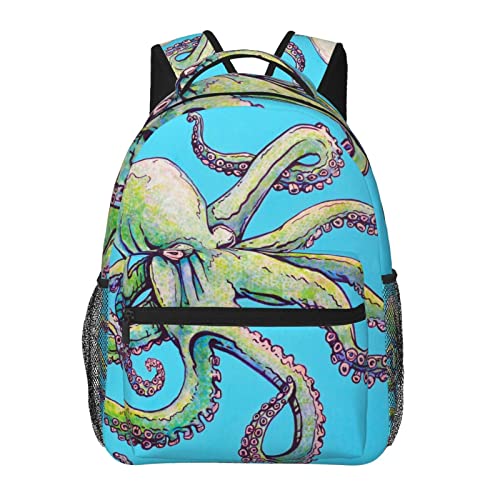 Leichter lässiger Studenten-Rucksack im Oktopus-Design, leicht und tragbar, geeignet für Schule, Arbeit, Wochenendurlaub, Reisen, 20 x 29 x 30 cm, Schwarz, Einheitsgröße