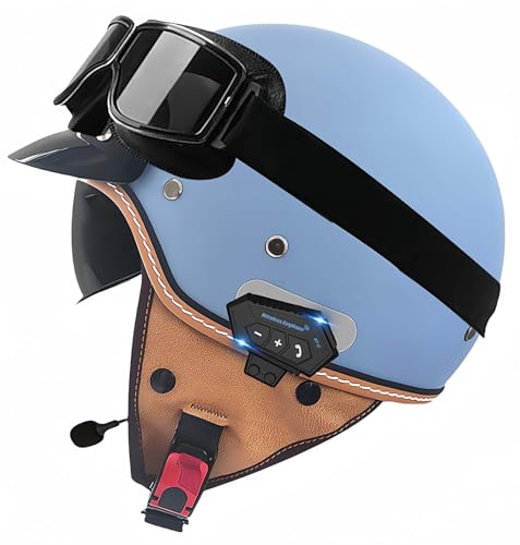 Motorrad-Bluetooth-Helm, ECE-Zugelassener Offener Helm Mit Sonnenblende, Für Erwachsene Männer Und Frauen, Mopedhelme G,XL61-62CM