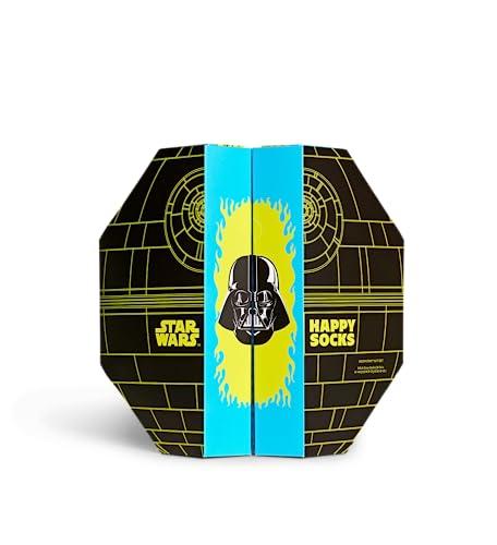 Happy Socks 6-Pack Star Wars Socken, Death Star Geschenkbox mit Darth Vader, Storm Trooper und R2-D2 crew Socken für tolle Fans Größe 41-46