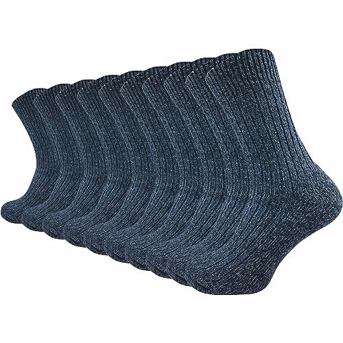 GAWILO warme & gepolsterte Herren Norweger Socken aus 70% Wolle (10 Paar) | dicke Fersenpolster mit Plüschsohle | Outdoorsocken gegen kalte Füße (51-54, blau)