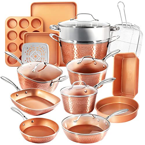 Gotham Steel Hammered Copper Collection - 20-teiliges Premium-Kochgeschirr- und Backgeschirr-Set mit Antihaft-Kupferbeschichtung, inklusive Bratpfannen