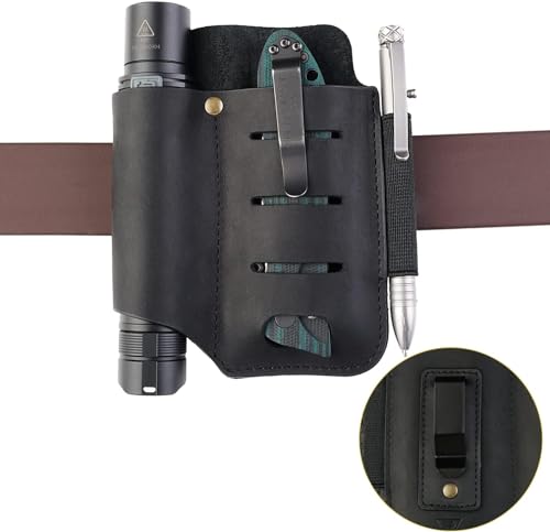 VIPERADE PJ15 EDC Lederscheide, Taschenlampenholster/Taschenmesserscheide/Taktische Stiftscheide/für Leatherman Multitoolscheide, Messerorganisator Lederscheide mit Taschenclip (Schwarz)