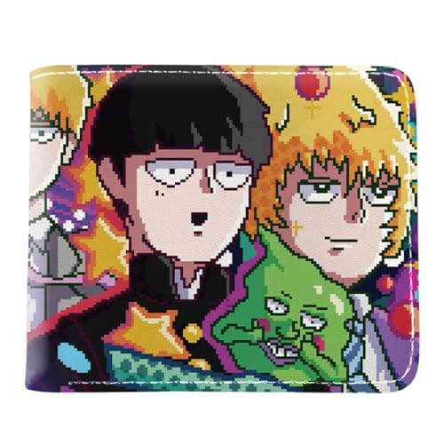 RYNDEX M-ob Psyc-ho 100 Anime Geldbeutel, Schmale Bi-Fold Kleines Portemonnaie, PU-Leder Geldbörse Brieftasche Wallet, für Teenager und Junge Mädchen(Color:Multicolor 4)