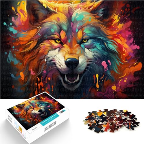 Puzzle, Lernspiele, Bunter Psychedelischer Feuerwolf für Erwachsene, 1000-teiliges Puzzle, Lernspiele, Holzpuzzle, Puzzeln als Geschenk, 1000 Teile (50 x 75 cm)