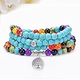 108 Mala Multi-Layer-Armbänder oder Halskette Sieben Chakras Yoga Life Lotus Tree Pendant Bracelet,Baum