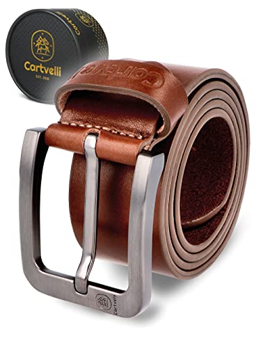 Cartvelli Ledergürtel Herren braun cognac 130cm Made in Italy mit Geschenkbox Echt-Leder Herrengürtel Premium Vollleder Jeansgürtel Männer Leder Gürtel 40mm Anzug Jeans Chino Pants ITA22b-130