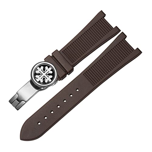 SCRUBY Zum Pp Patek Philippe Silicon Uhrengürtel 5711 5712G Nautilus Uhrengurt Spezielle Schnittstelle 25mm*13mm Uhrenband(Brown-silver-B)