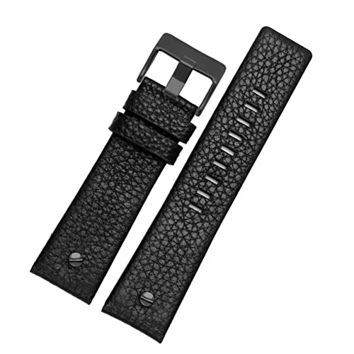 SCRUBY Lederuhrband für Diesel DZ7395 DZ7370 DZ7257 DZ7430 Schauen Sie sich Band Weiche Kuhwahnsinnsgurt an 24 m 26 mm 28 mm für Männer Frauen(Black black rivet,28mm)