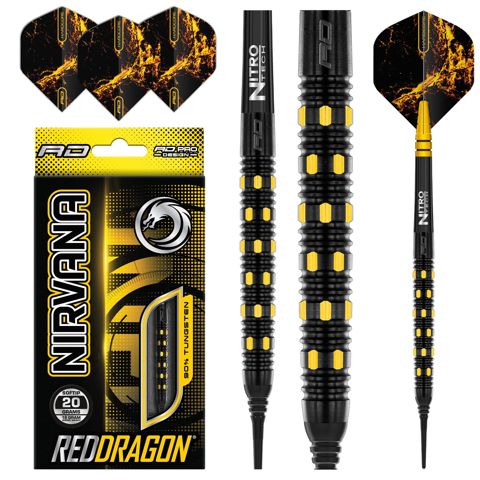 RED DRAGON Nirvana 18 Gram Professional Tungsten Darts Set with Flights and Stems