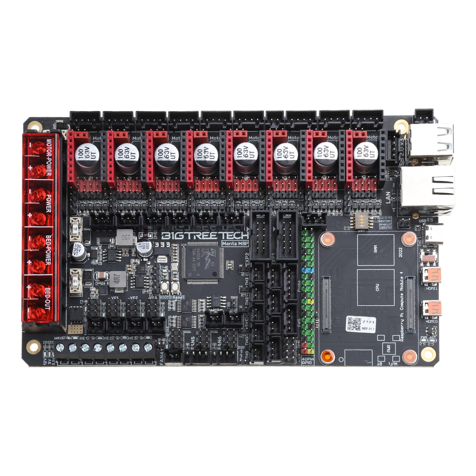 Manta M8P V1.1 Mainboard 32Bit Steuerplatine Arbeit für CB1 Unterstützung für Klipper Motherboards 3D Drucker Zubehör TMC2130 STM32G0B1VET6 Mikrocontroller Chip Hochleistungsreduzierte