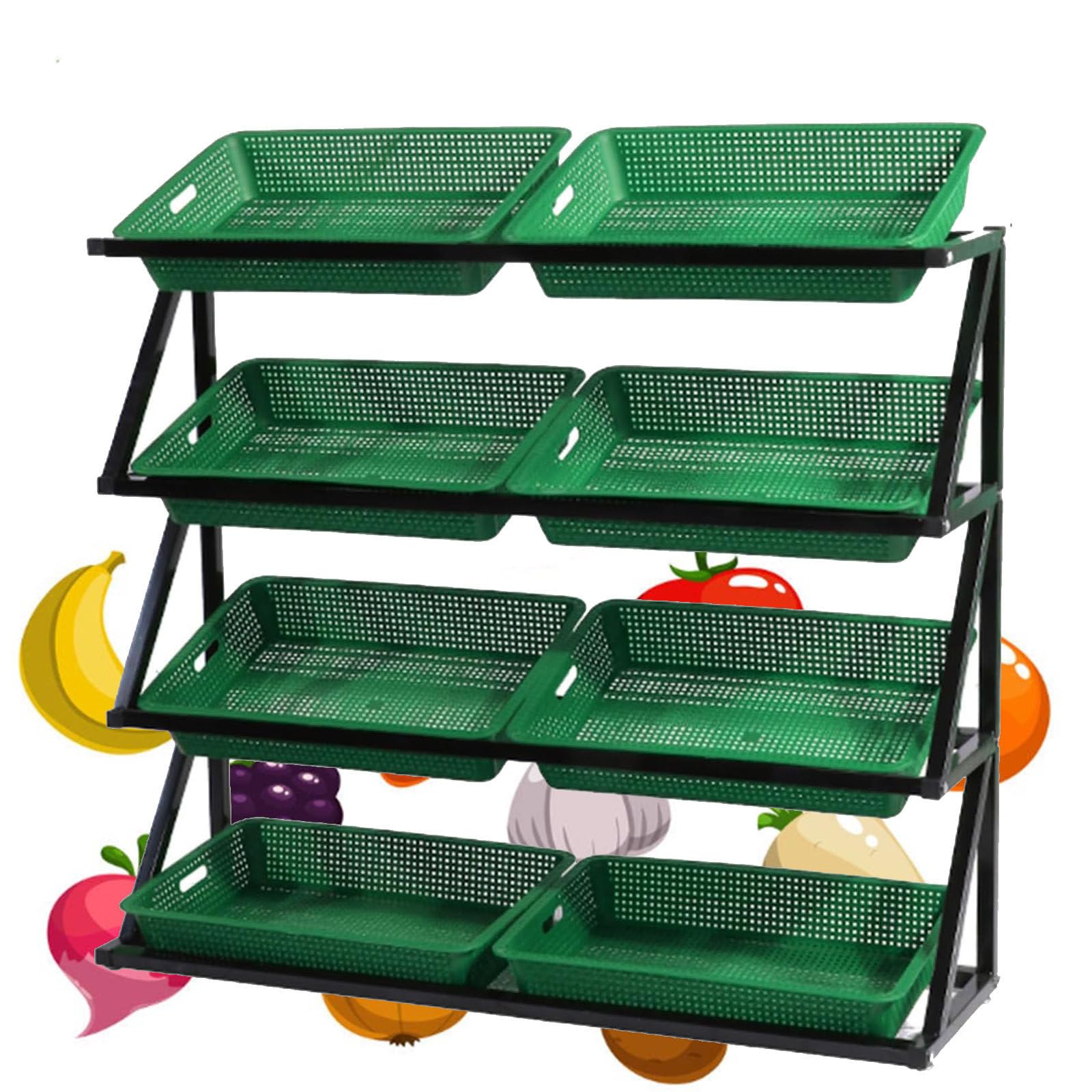 lwjunmm gemüseregal Supermarkt-Regale Kommerzieller Supermarkt-Obst-Gemüse-Regal-Organizer, großes Einzelhandelskorb-Aufbewahrungsregal für Snacks, Kartoffeln, Zwiebeln,5tiers-Green