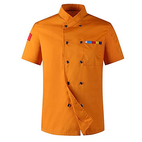 Kochjacke Unisex Kochjacke Damen Kochjacke Herren Essen Bedienung Koch Uniform Koch Jacke Männer Frauen Kurzarm Koch Uniform Gastronomie Küche Restaurant Bäcker Bedienung Overall ( Color : Orange , Si