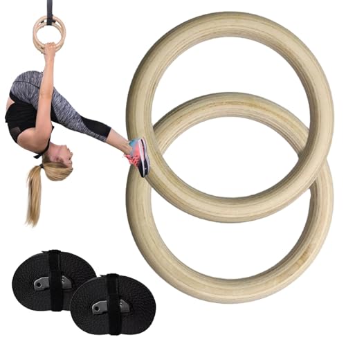 Workout Ringe Herren, Verstellbare Calisthenics Ringe, Gymnastikringe mit Riemen, 2 Holzringe und 2 Schnellverschlussschnallen Gymnastikringe Klimmzugringe Set Fitnessringe Gymnastikringe Holzringe