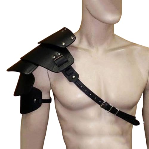 MDFCZXP Mittelalterliche Schulterrüstung für Männer, Vintage Leder rechter Schultergurt, Krieger/Cosplay Schulterschutz mit Metallschnalle,Schwarz,26cm