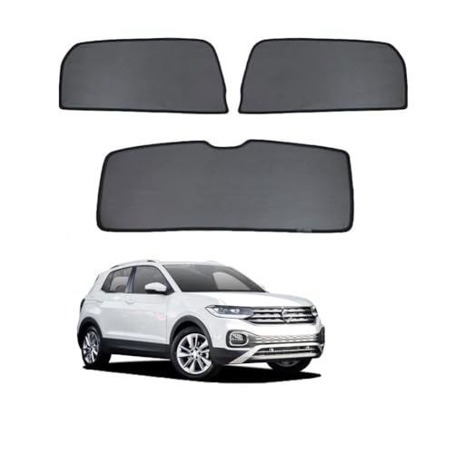 Sonnenschutz für Seitenscheiben Auto Magnetisch Vorhang für T-Cross 2018-2023 UV Schutz Fenster Sonnenblende Zubehör für Baby Kinder Haustiere Schwarz,3pcs- Rear Door Window