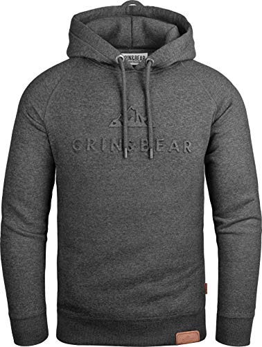 Grin&Bear Herren Hoodie Slim fit Kapuzenpullover Kapuzenjacke mit gestempeltem Design Logo GEC540 (L, Anthrazit)