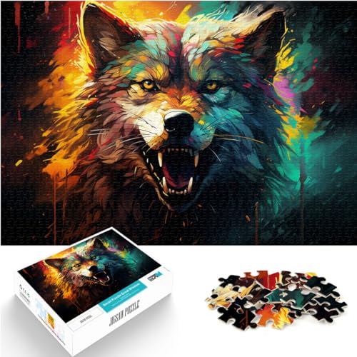 Spielzeug-Puzzle Fantasie bunter grauer Wolf 1000-teiliges Puzzle für Erwachsene Puzzle Holzpuzzle Einzigartige Heimdekoration und Geschenke 1000 Teile (50 x 75 cm)