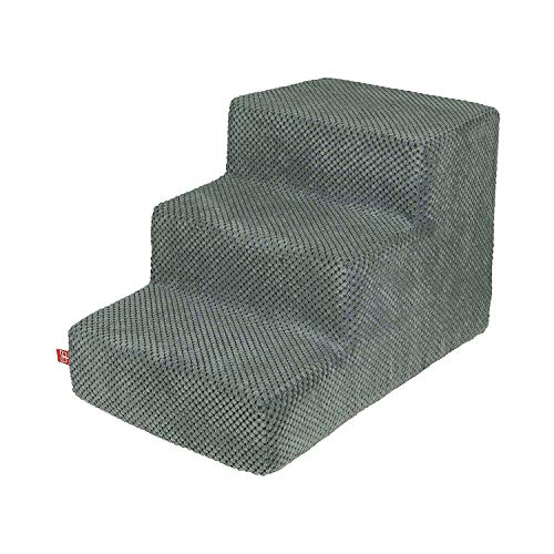 BoutiqueZOO Hundetreppe 30 cm hoch | Katzentreppe Haustiertreppe | 3 Stufen | Hunde Katzen Haustier | für Bett und Auto | Trepp für kleine Hund | Plüschbezug | Farbe: Dunkel Grau