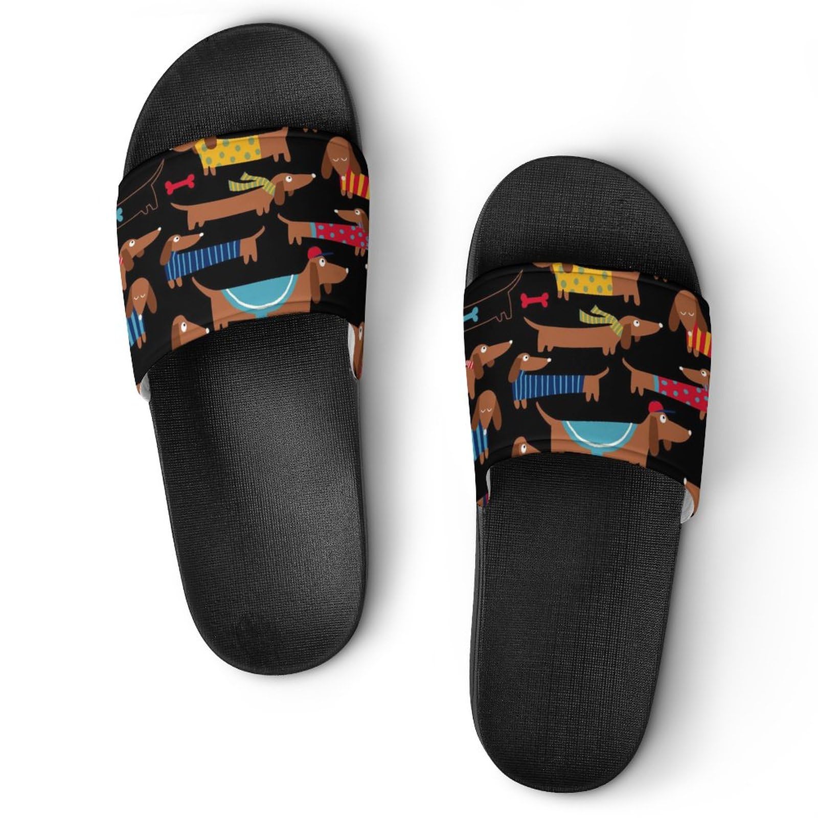 HABXNJF Duschpantoffeln I Love My Dog Dackel Slider für Männer und Frauen, rutschfeste Slides für Indoor, Outdoor, Schwarzer I Love My Dog Dackel, 39 EU