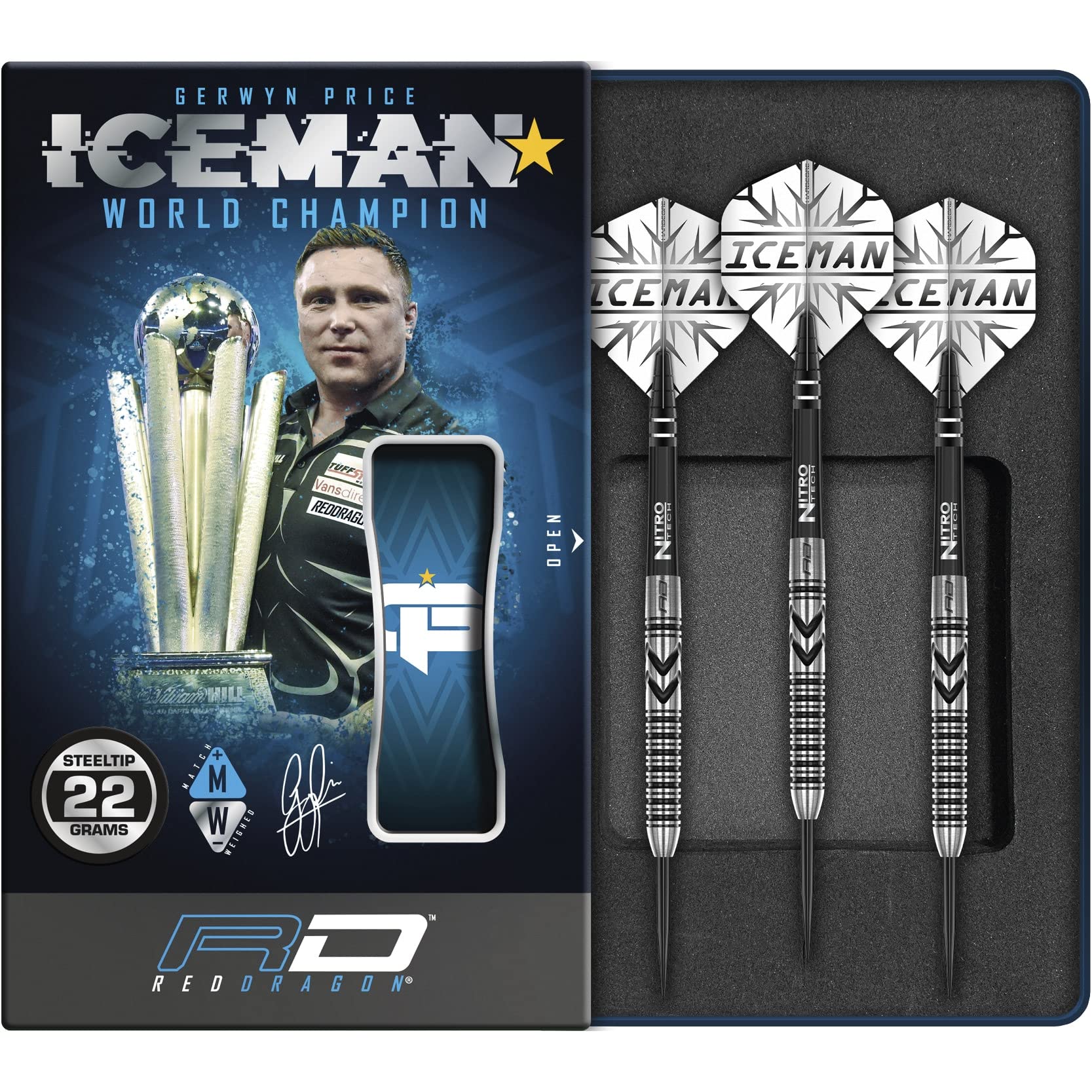 RED DRAGON Gerwyn Price Thunderbolt 22 Gramm Premium Tungsten Darts Set mit Flights und Stielen