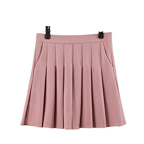 BANLUX Damenrock - Mode Faltenrock Mit Taschen Damen Herbst Adrette Elastische Hohe Taille A-Linie Abnehmen Schwarz Kawaii Mini Kurzer Rock,Pink,L