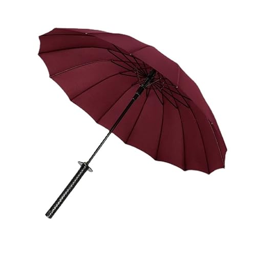 WEII Samurai-Regenschirm mit langem Griff, kreativer Schwertschirm mit Schirmhülle, Großer windfester Umbrella Taschenschirm (106Cm,Rot)