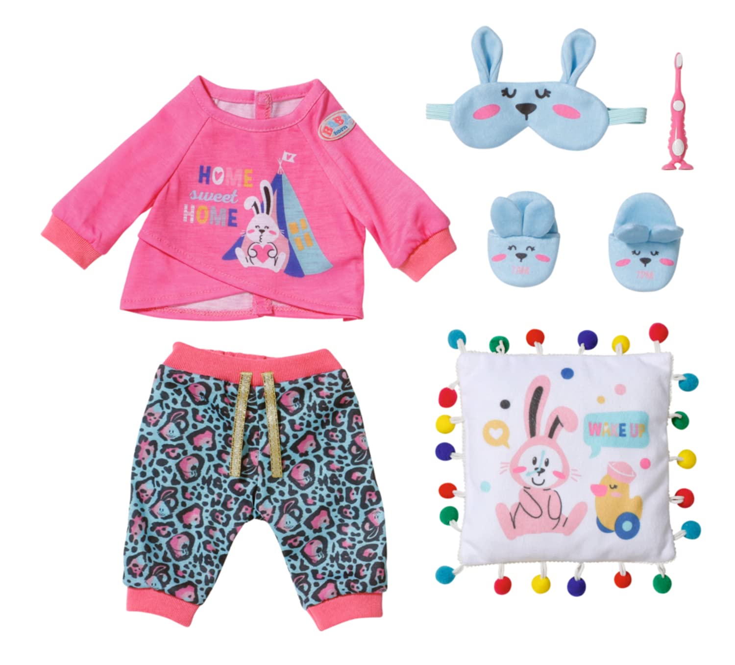 BABY born Zapf Creation 835265 Bath Deluxe Gute Nacht Set 43 cm-Puppenzubehör und Accessoires bestehend aus Shirt, Hose, Pantoffeln, Schlafmaske, Kissen und Zahnbürste