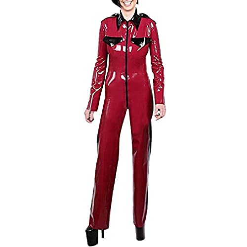 Damen Latexuniform roter und schwarzer Gummi-Bodysuit Gummi-Fetisch-Kostüme,rot mit schwarz,M