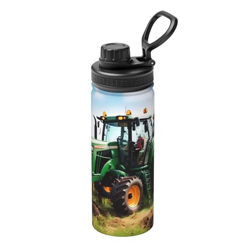 Yqxwjl Company Wasserflasche mit Traktor-Motiv, 530 ml, Edelstahl-Flasche, Sport-Trinkflasche für Männer und Frauen