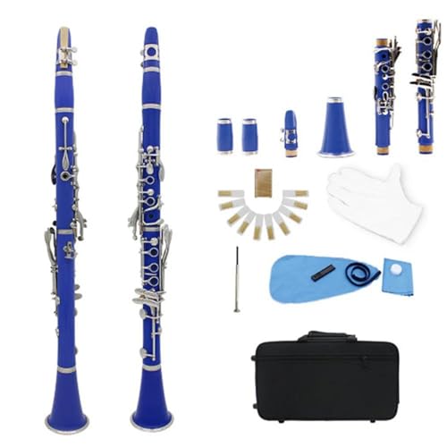 Professionelles Bb-Klarinetteninstrumentenset mit 17 Tasten für Anfänger (weiße Handschuhe/Tuch/Blätter/usw.) (Color : Sky Blue)