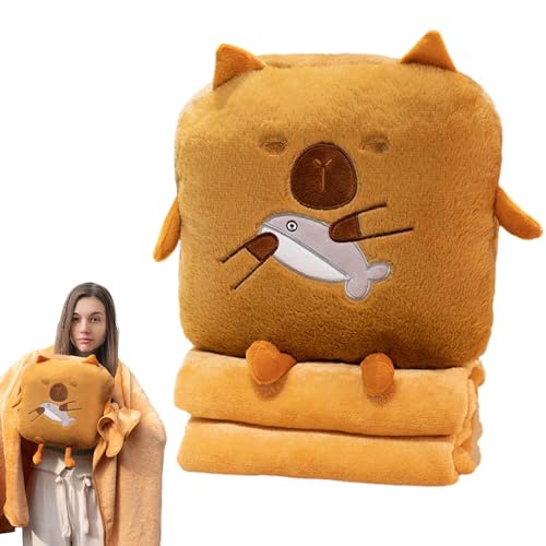 Nbhuiakl Gefülltes Capybara, Capybara-Kissen - Capybara-Form mit Decke Cartoon-Plüschtiere - Handwärmer, Bequeme, niedliche Kuscheltiere zum Reisen, Arbeiten, Schlafen