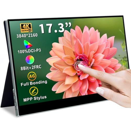 17.3 Zoll 4k Touchscreen Portable Monitor,Magedok UHD 100% Adobe Mobiler Monitor HDR IPS Eye Care Game Display USB C Mini HDMI für Xbox,PS4/5,Switch,Laptop,Mac, VESA & Magnetische Lederhülle