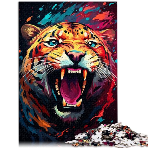 Spielgeschenk Puzzle Farbmalerei Leoparden-Puzzle 1000-teiliges Holzpuzzle Familienspiel zum Stressabbau Schwieriges Herausforderungspuzzle 1000 Teile (50 x 75 cm)