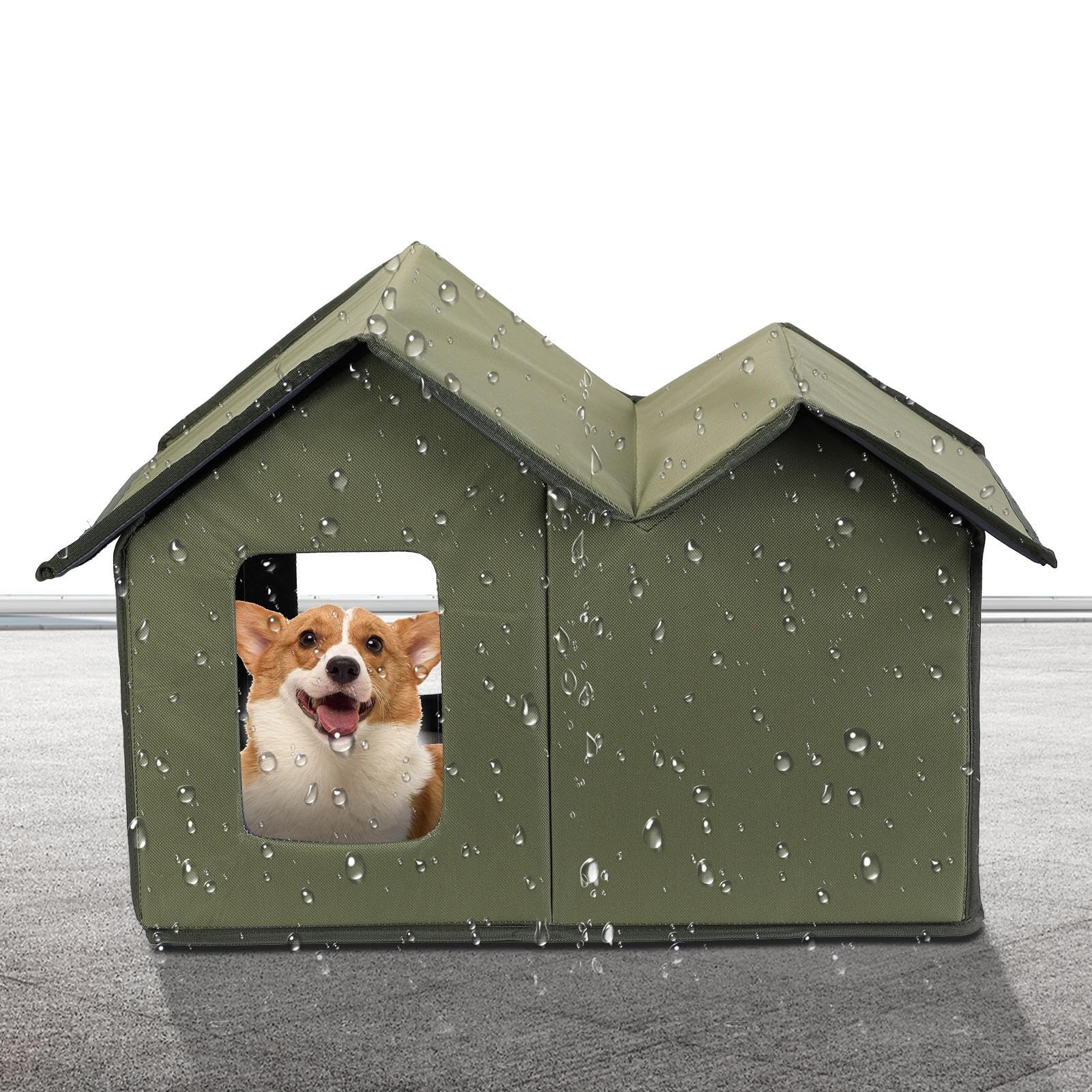 Hundehütte Im Freien, Faltbare Hundehütten Für Kleine Und Mittelgroße Hunde, wasserdichte Katzenhöhle, Hundehütte Aus Oxford-Stoff Und Wabenbrett, Haustierhütte Mit Transparentem Fensterdesign