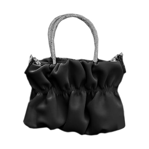 HIOPOIUYT Damen Umhängetasche, plissiert, modische Kette, Umhängetasche, kleine quadratische Tasche, Damentaschen, Schwarz