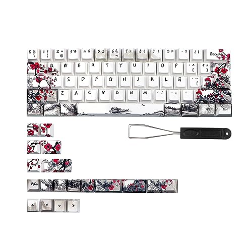 Deutsche Französische Spanien Pflaumenblüte Tastenkappen für Qwertz Azerty 61 64 67 68 Layout Personalisierte mechanische Tastatur Tastenkappe Pflaumenblüte Tastenkappen Qwertz Azerty Tastaturtasten