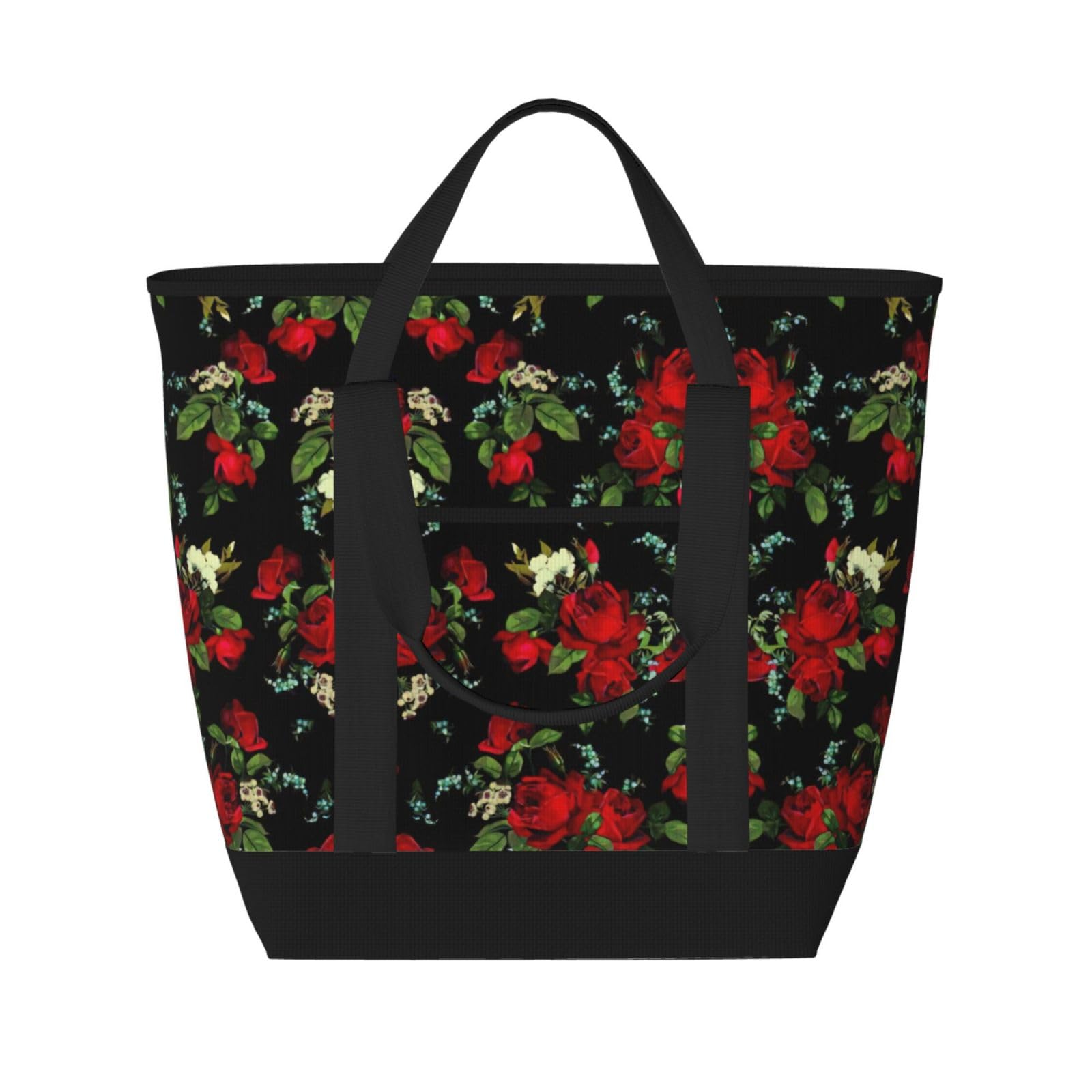 YQxwJL Schöne Tragetasche mit Rosen-Motiv, großes Fassungsvermögen, isolierte Lunchtasche, wiederverwendbare Einkaufstasche mit Reißverschluss für Damen und Herren