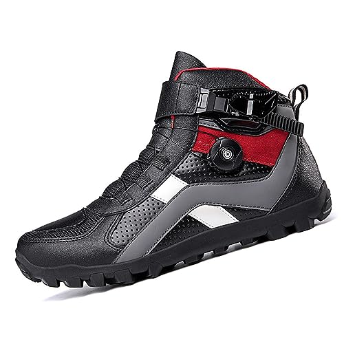 VEACAM Neue Motorrad Sport Stiefel Paar Mode Motorrad Fahrer Kurze Knöchel Schuhe Herren Atmungsaktive Reitschuhe,Black-43