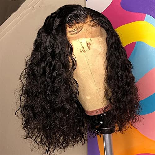 Perücken 8-16 Zoll Tiefwelle Frontal Perücke Wasserwelle Short for Frauen 4x4 Verschluss Perücken Brasilianisches Haar 13x4 Vollbob Perücke Spitze Front Curly Human Haare Perücke Damenperücke (Size :