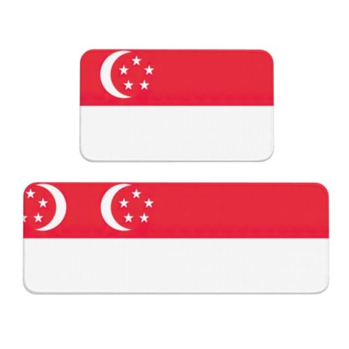 YQxwJL Küchenmatte, Motiv: Singapur-Flagge, rutschfest, wasserdicht, für Flur, Büro, 2 Stück