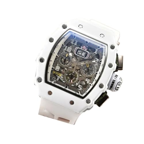 HVVENTY Luxuriöse mechanische Herren-Armbanduhr, wasserdicht, 6 Nadeln, Sekundenuhr, Weinfassform, Quarzuhr 2, Keramikweiß, Armband